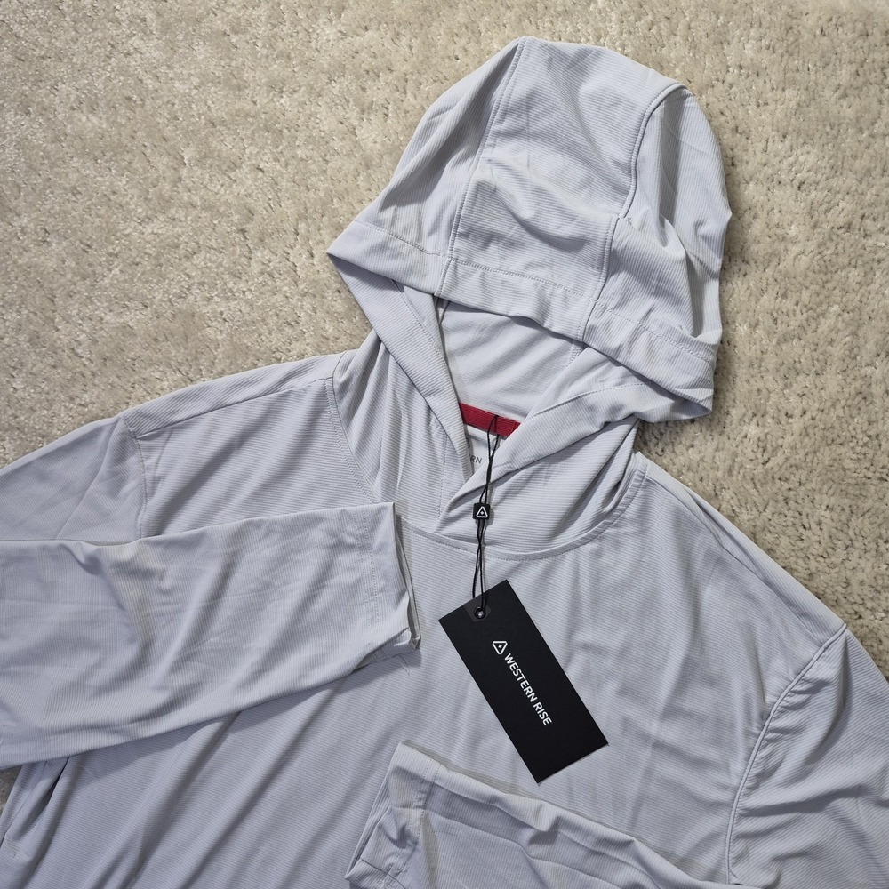 Western Rise Session Sun Hoodie Mens Medium Lightweight Pullover Light Gray